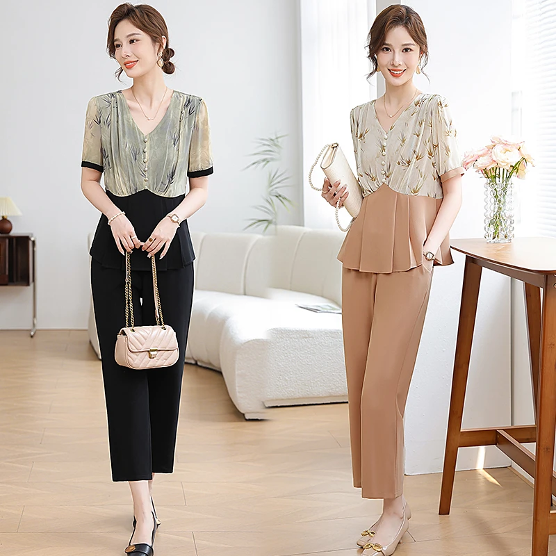 40-55岁中老年妈妈洋气春夏季日常穿搭时尚减龄休闲气质女套装