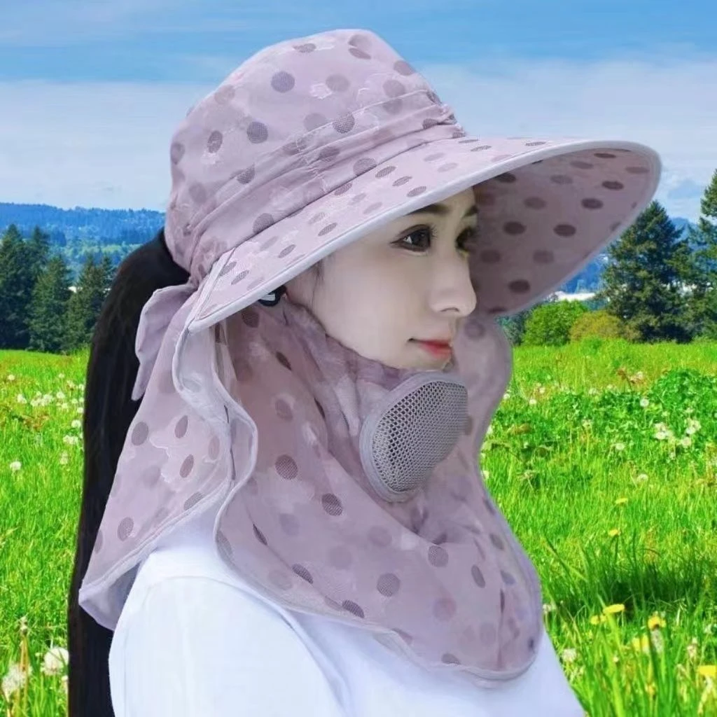下地干活遮阳帽女士采茶帽防晒面罩帽子一体护颈防紫外线太阳帽gh