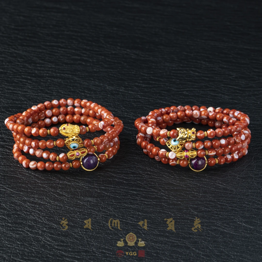 员格格/18K金/原矿天眼南红特殊罕见料多圈手串/多样性发一