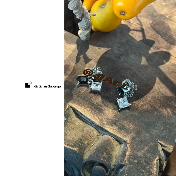 铜合金合成锆石耳饰 B-1  黑色方锆石白色方锆石克克耳钉耳饰