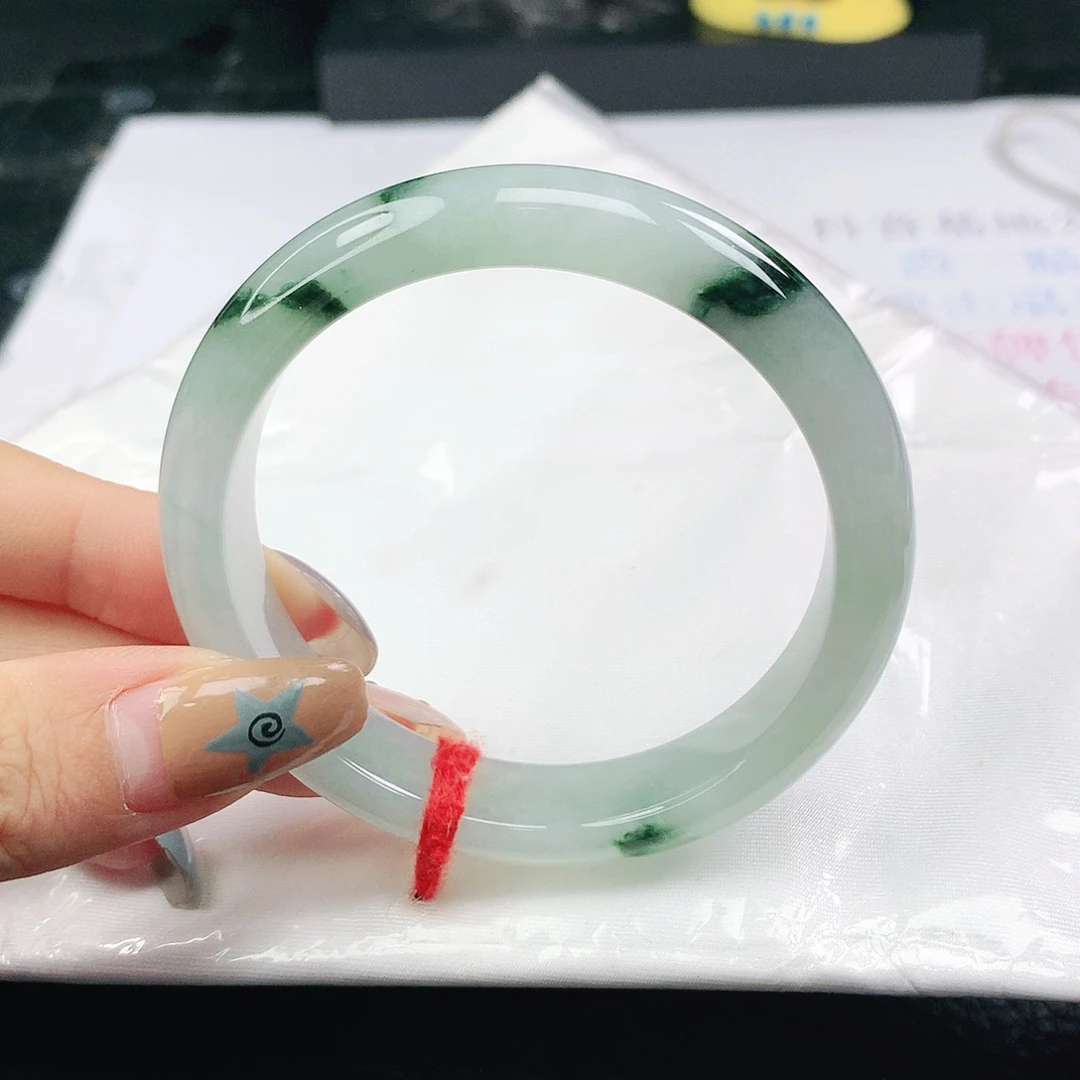 翡翠未镶嵌手镯翡翠54.0飘蓝花正圈