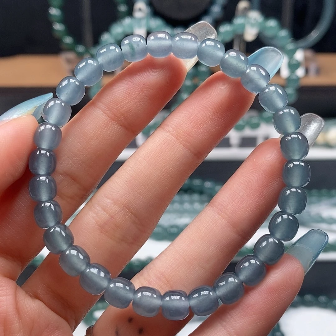 未镶嵌手链翡翠r*y6.3mm蓝紫老型手串