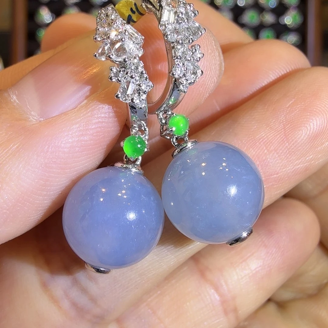 翡翠耳饰18K金镶嵌高冰紫罗兰珠珠