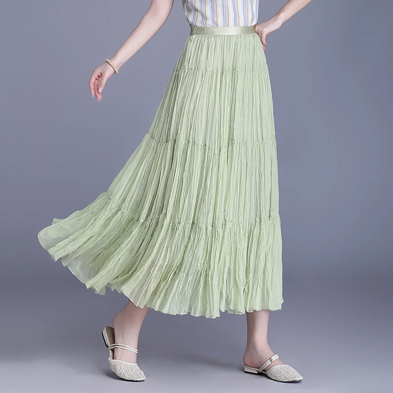 纯色褶皱感半身裙女长裙2025年夏季新款时尚百搭显瘦好看爆款都在