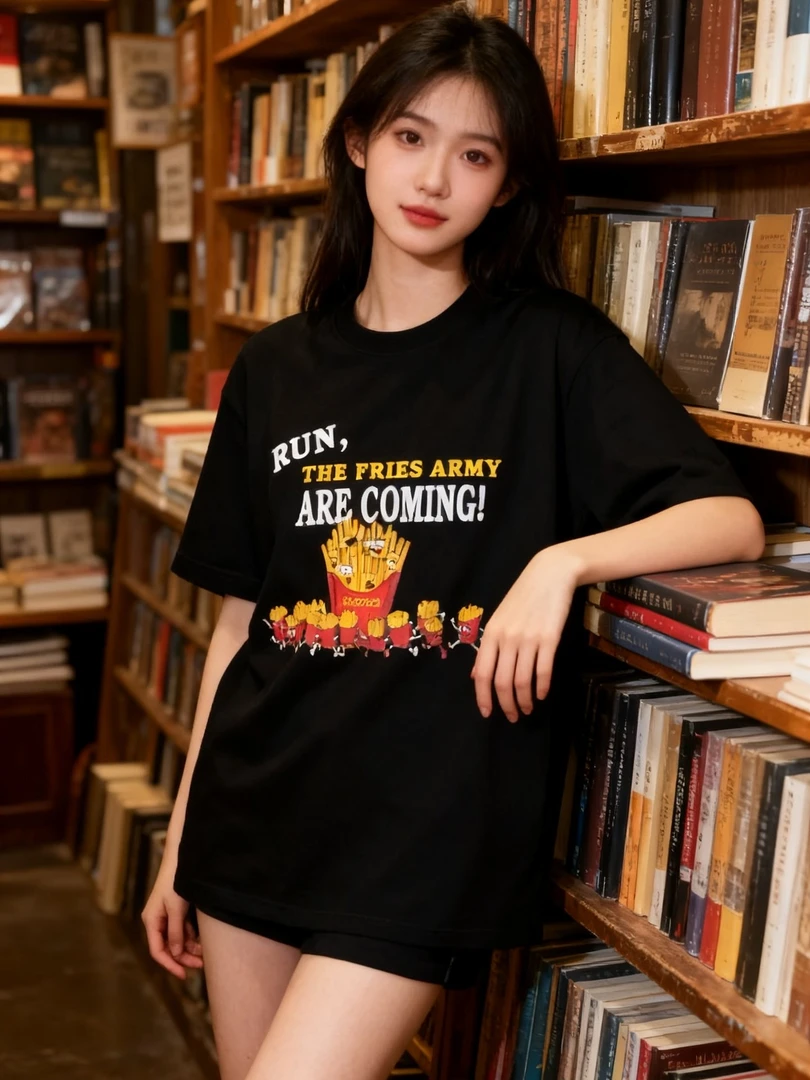 美式街头短袖逃跑薯条上衣半袖卡通国潮T恤印花百搭