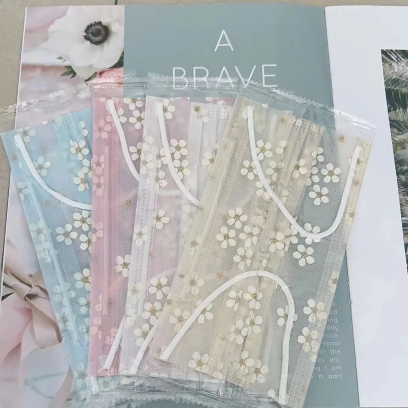 一次性二层网纱口罩一层网纱+1层布轻薄款透气款浅黄色樱花可爱