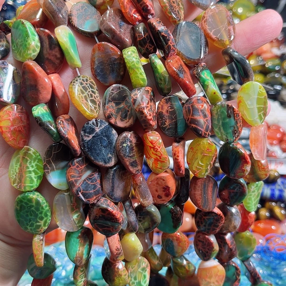 玛瑙/玉髓合金珠宝半成品孔雀妞妞珠一条15x20mm