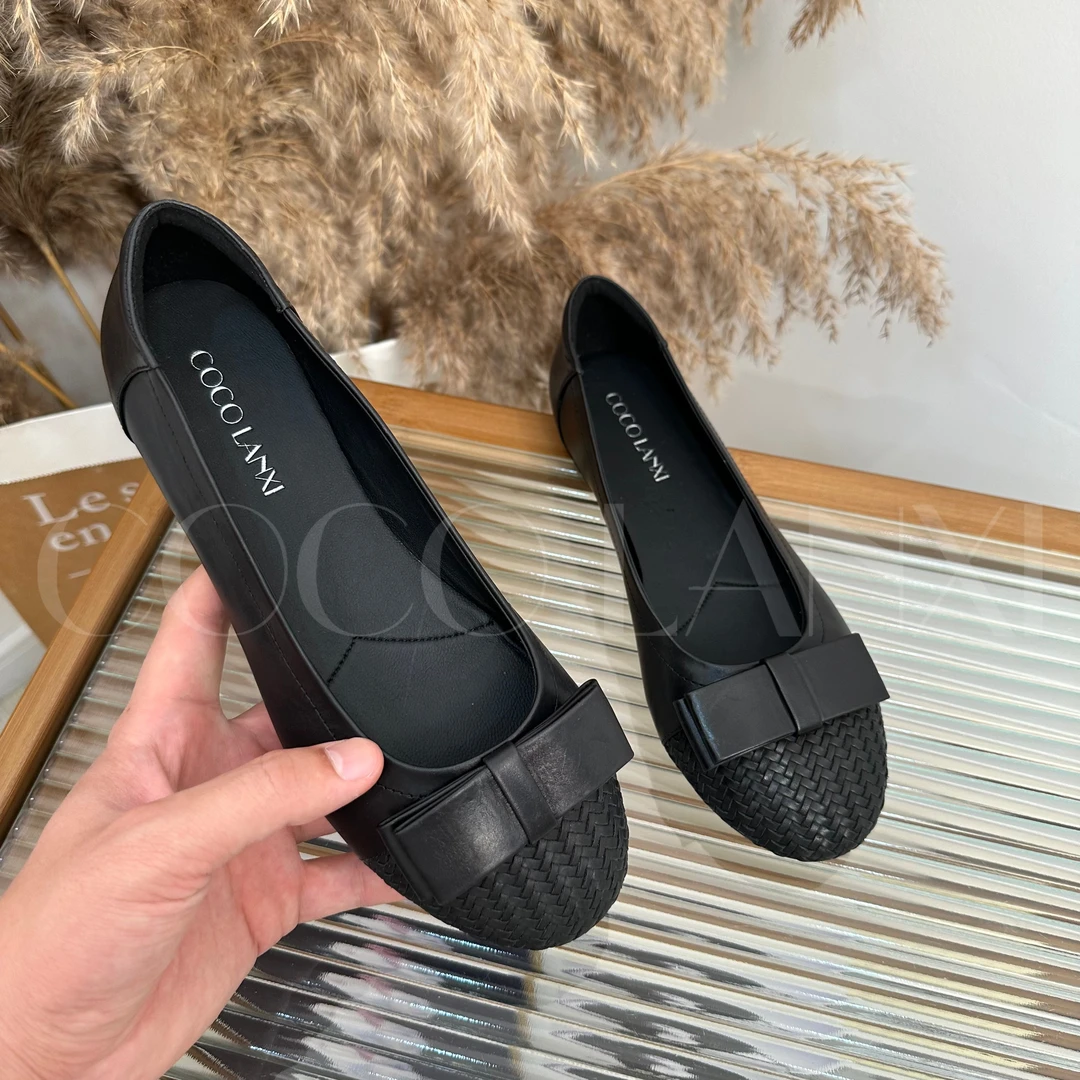 【沐风】平底鞋气质百搭女士黑色软底浅口低跟跟鞋24DX181LX