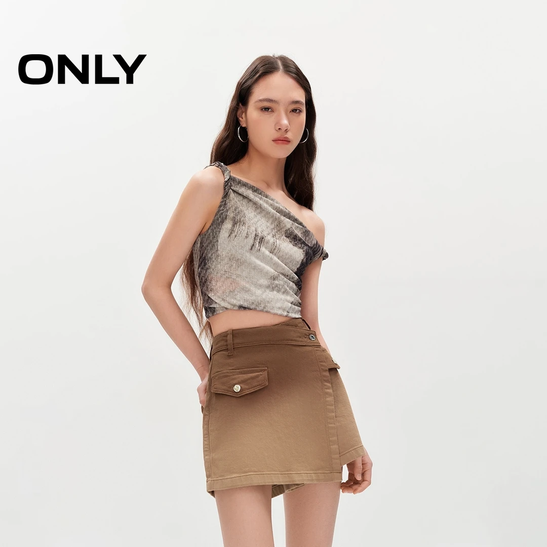 ONLY时尚渐变水洗高腰裙裤短裤牛仔裤女|124243054