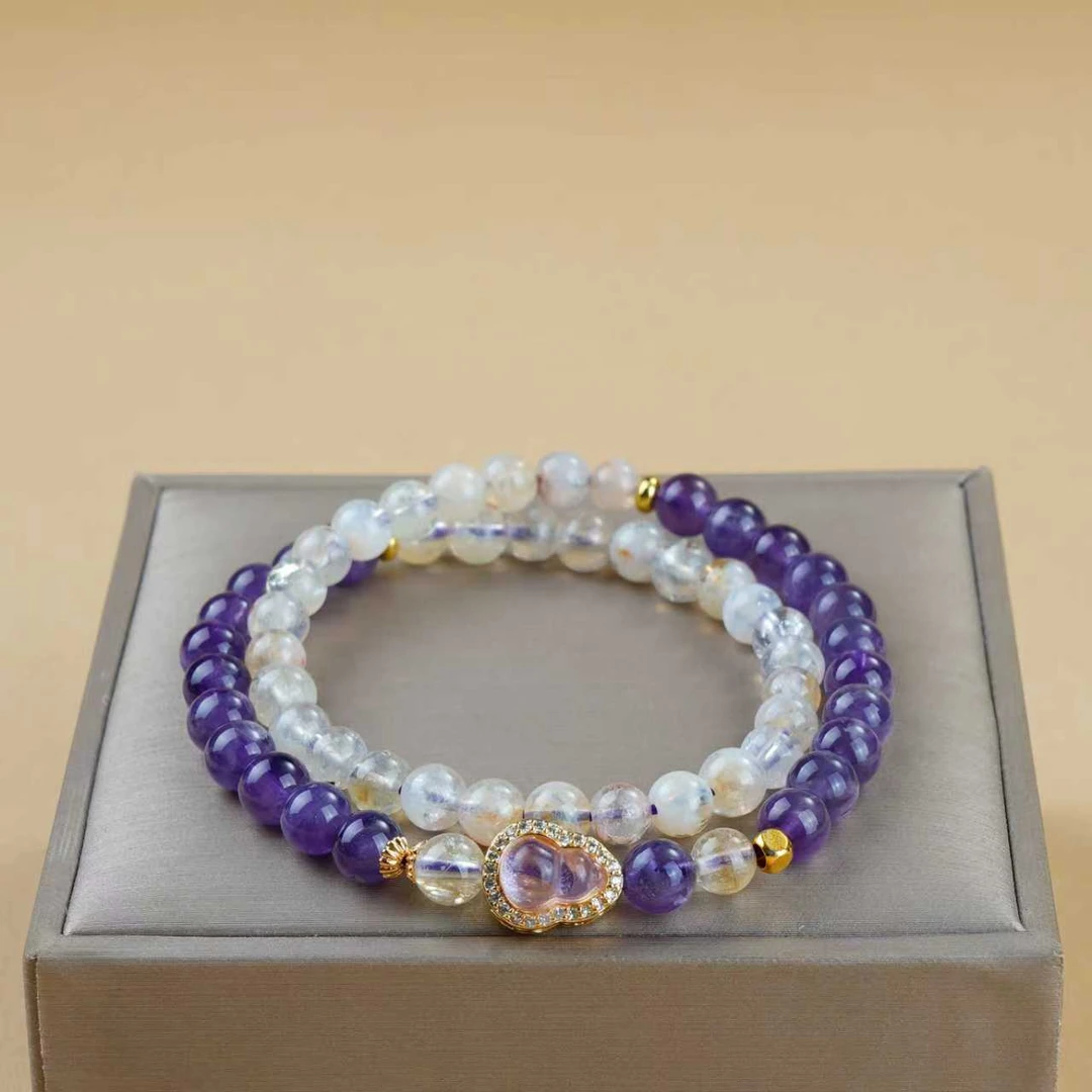 天然紫水晶黄水晶双拼配粉水葫芦手链 多样性发- SL660