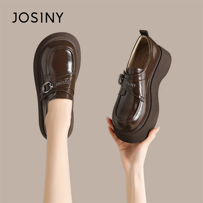 卓诗尼粗跟乐福鞋女2025新款春季厚底英伦小皮鞋黑色高跟软底单鞋