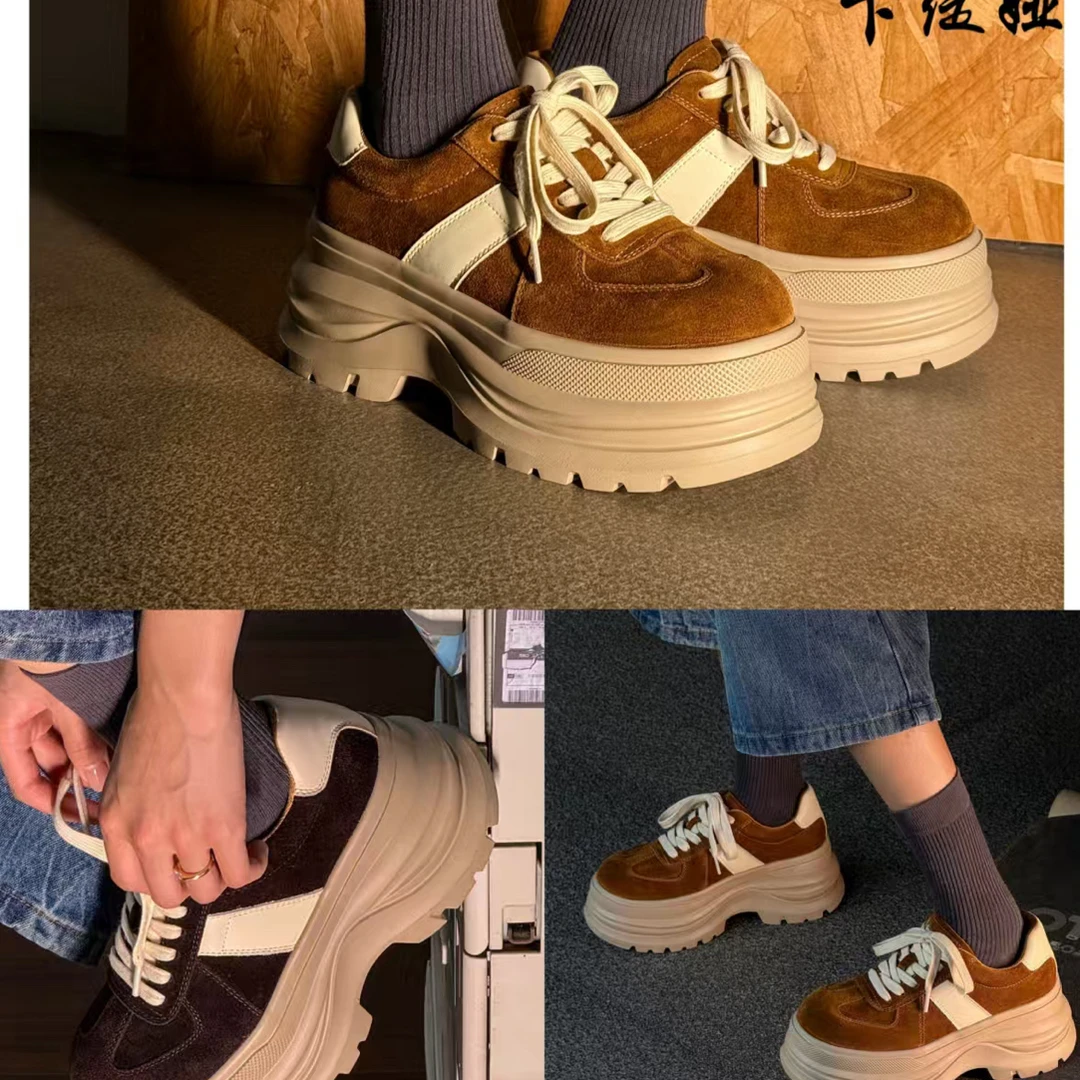 25年秋季新款商场品牌撤柜女鞋厚底松糕鞋内外全皮舒适增高拉长腿