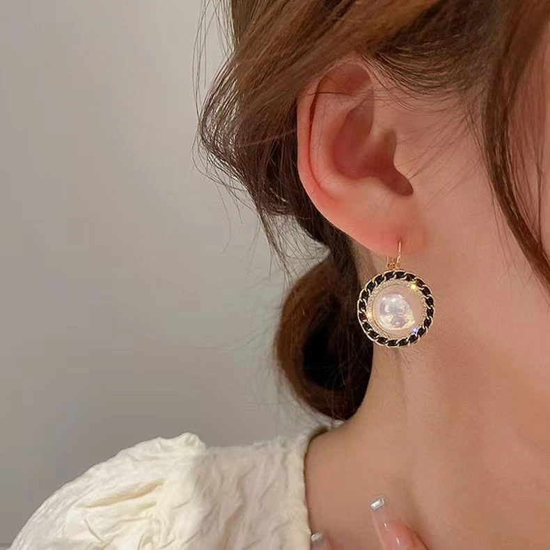 铜合金耳饰 【珠·雾】925银韩式东大门复古耳环几何圆形编织耳饰