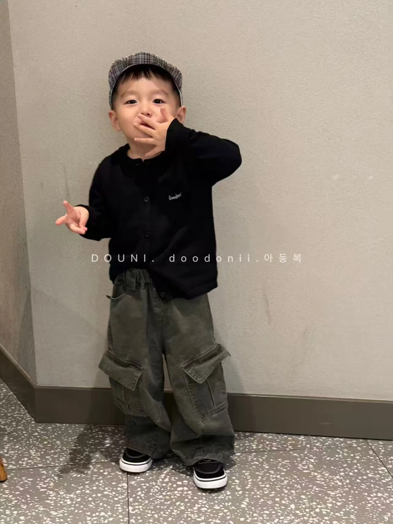 Doodonii 豆泥 2025韩版秋季新款儿童针织开衫男女童刺绣上衣外套