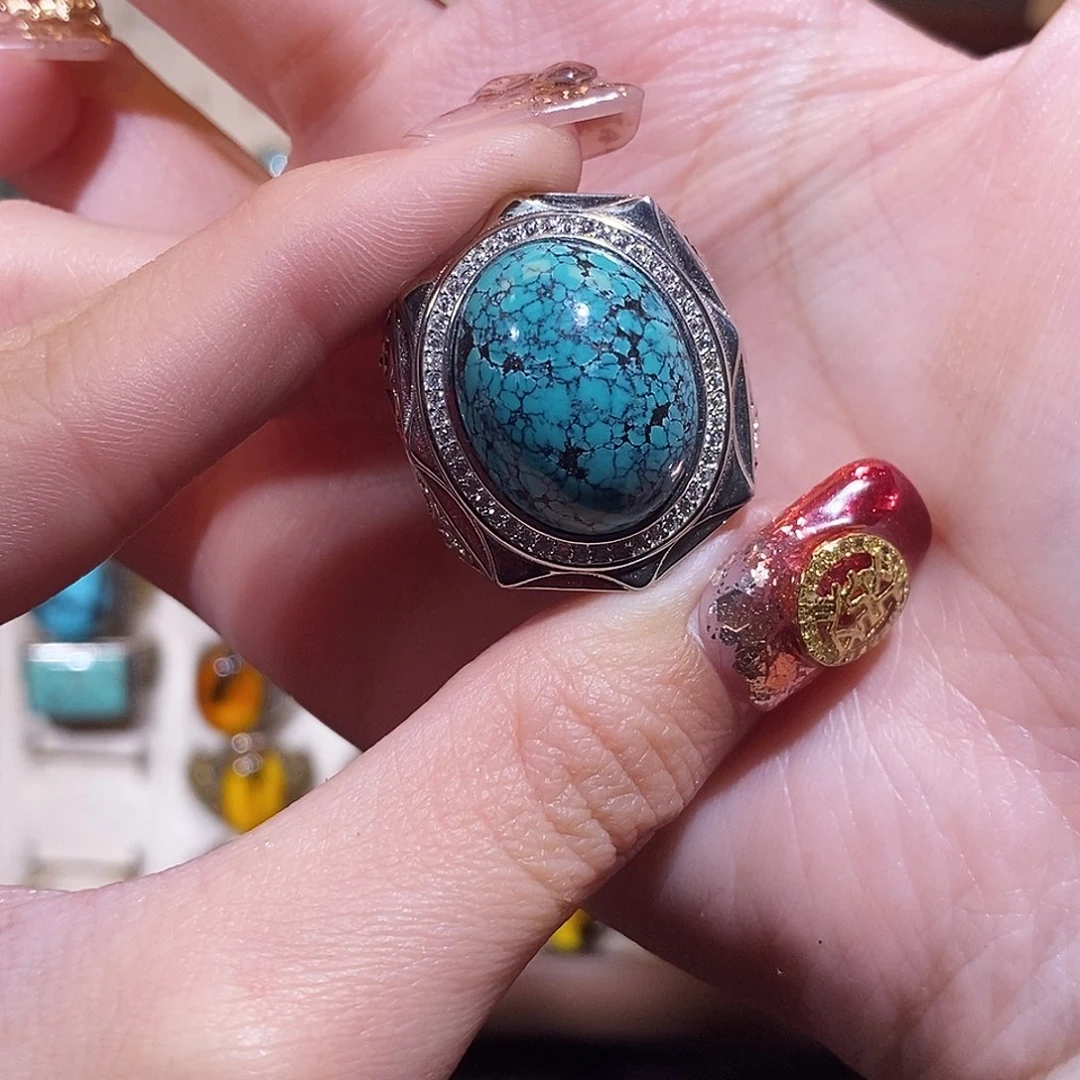 绿松石戒指银S925镶嵌爱****猫戒指