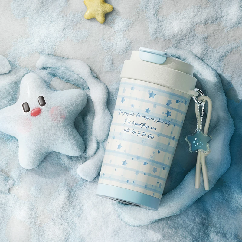 Face咖啡杯陶瓷内胆保温杯女吸管水杯新款高颜值生日礼物可爱杯子