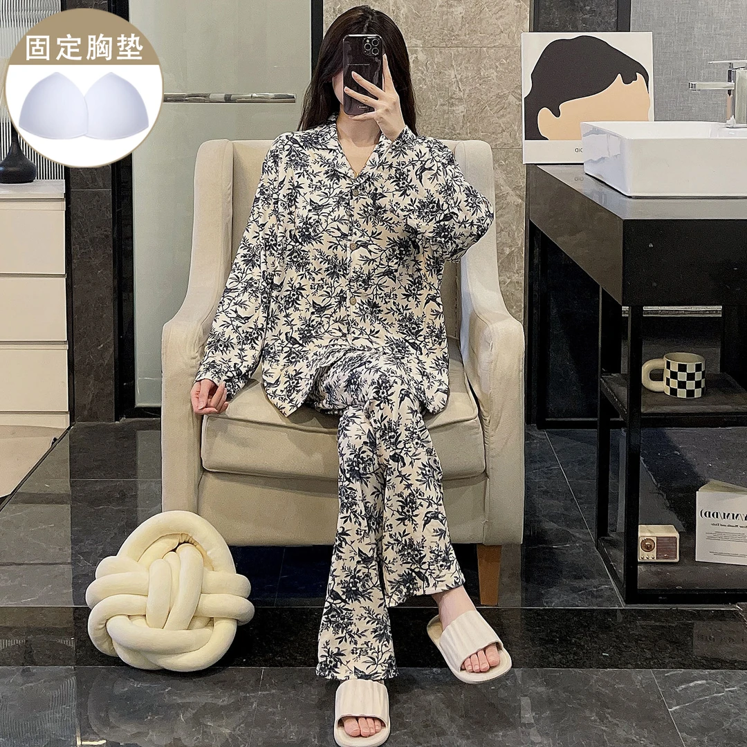 2025年新款韩系ins睡衣女秋冬季德绒长袖长裤保暖宽松家居服套装