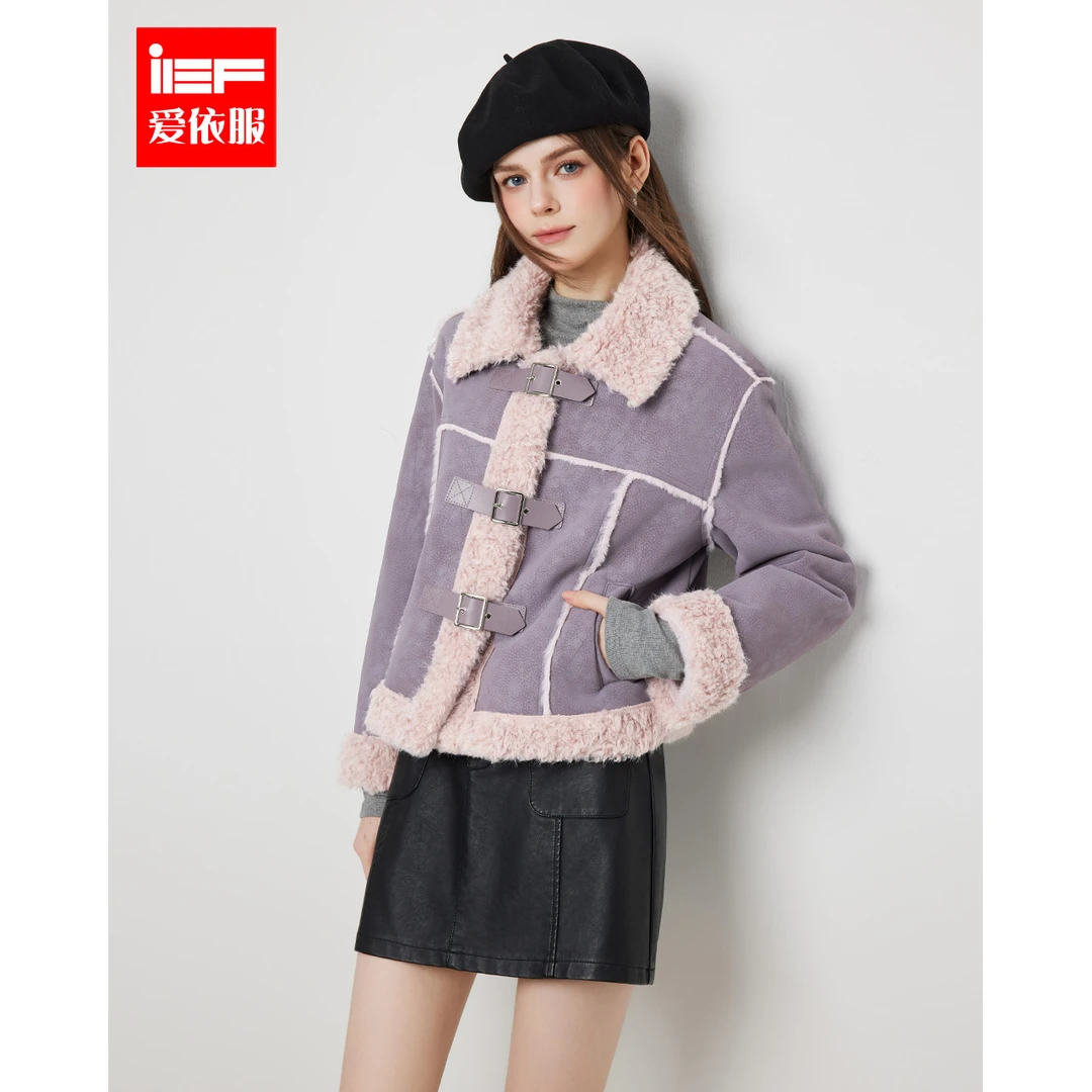 IEF/爱依服2025冬季新款时尚韩系氛围感小众设计百搭亮面皮外套