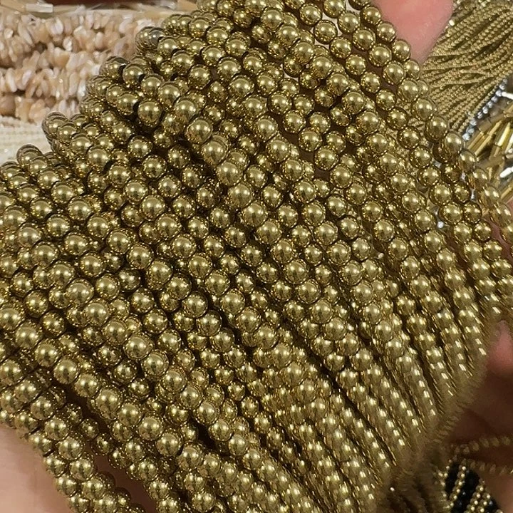 玛瑙/玉髓合金珠宝半成品3条4mm金色圆珠