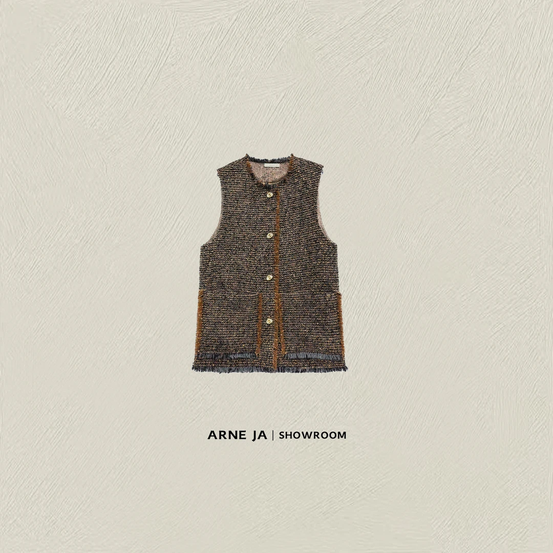 ARNE JA｜“致敬经典”胶囊拉毛珠光粗花呢流苏毛边马甲外套D3S1103W