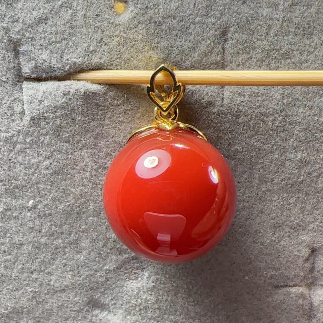 南红玛瑙15.2锁骨珠18K金镶嵌