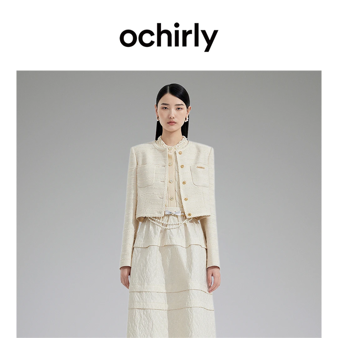 OCHIRLY 欧时力 蝴蝶纱小香风外套新款秋装法式短款