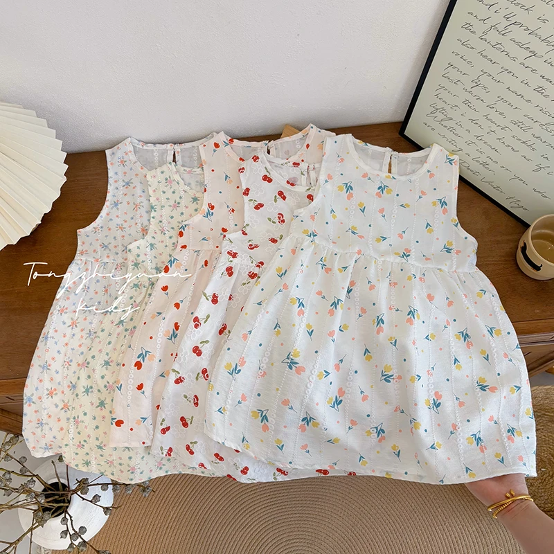 女童新款夏季时尚洋气四色碎花背心裙新款夏季品质童装碎花背心裙