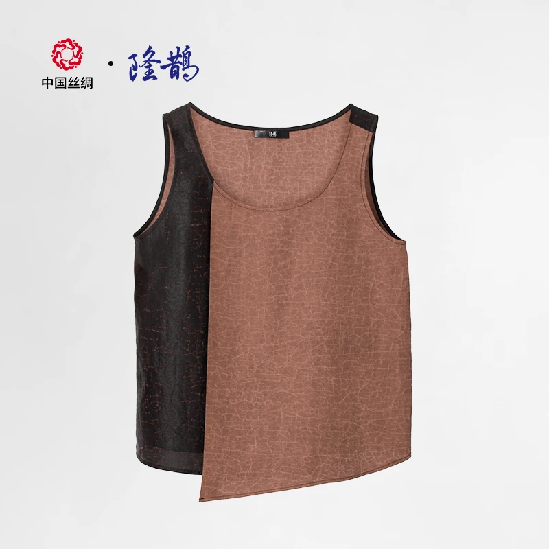 中国丝绸隆鹊『龟裂纹』香云纱背心拼款设计马甲休闲新中式夏季轻薄