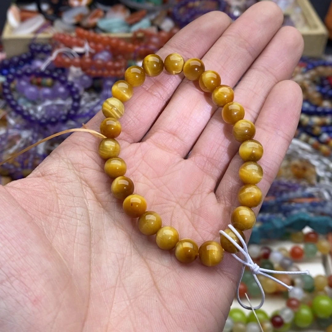 玛瑙/玉髓未镶嵌珠宝半成品一条纯天然7.8mm金虎石手链