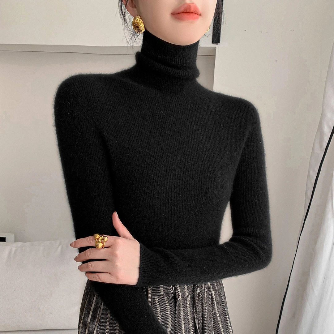 一线成衣全无缝加厚高领针织打底衫女秋冬内搭堆堆领修身显瘦毛衣