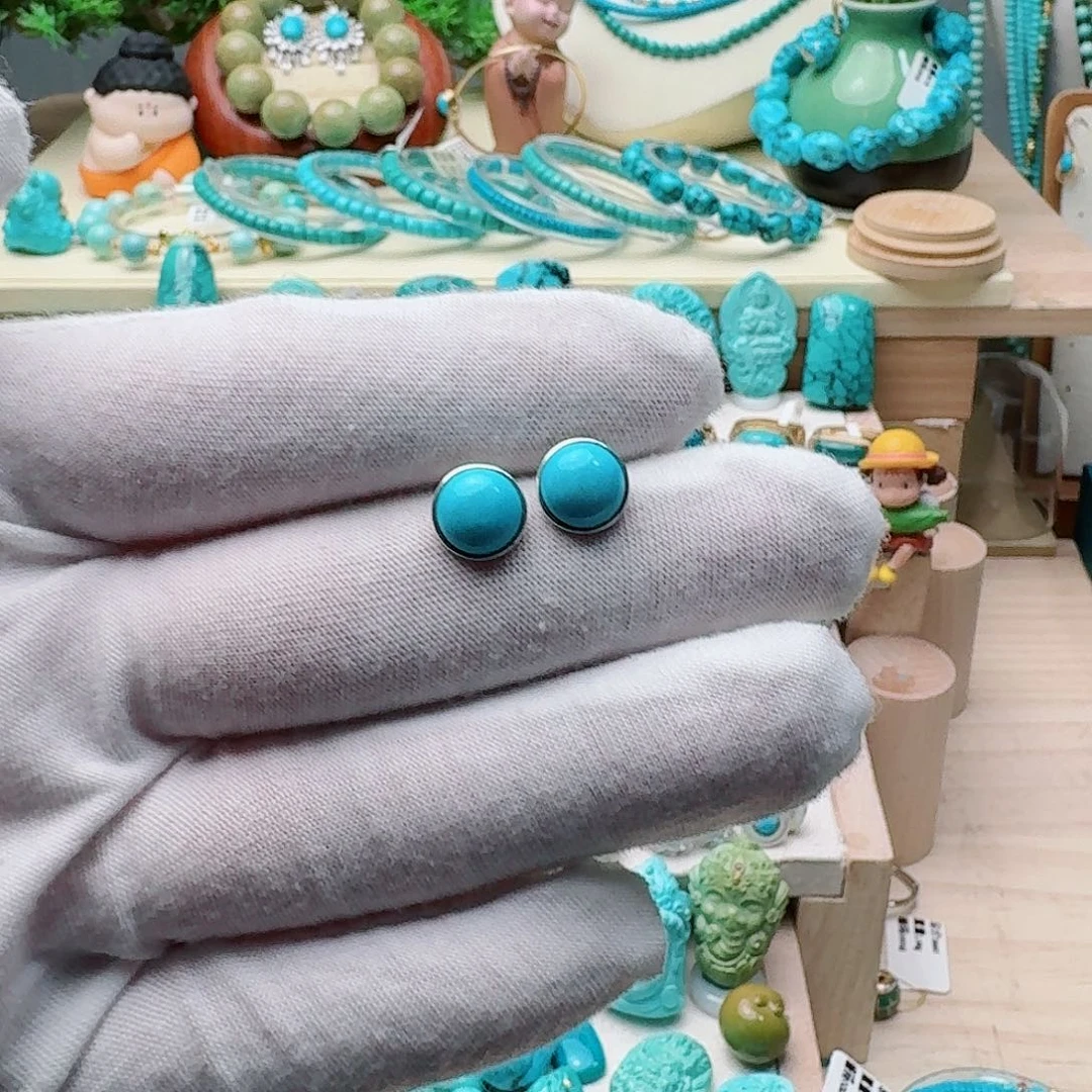 绿松石银S925镶嵌耳饰