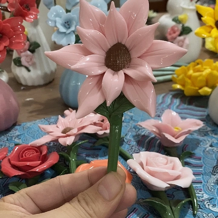 瓷片纯手工陶瓷花摆件瑕