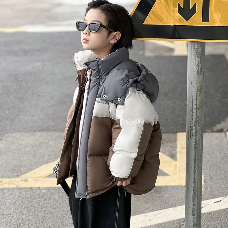 2025男童儿童羽绒服中大童冬季加厚外套时尚休闲宽松连帽