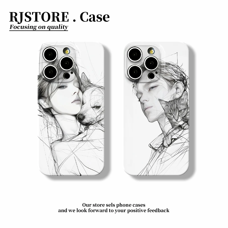 Lucky素描小狗女孩适用iphone1615菲林手机壳华为vivo小米oppo套