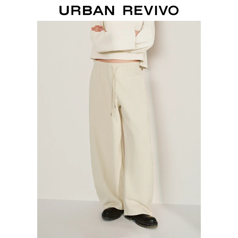 UR2025春季新品女装欧若风简约休闲松紧腰抽绳萝卜裤UWH650022