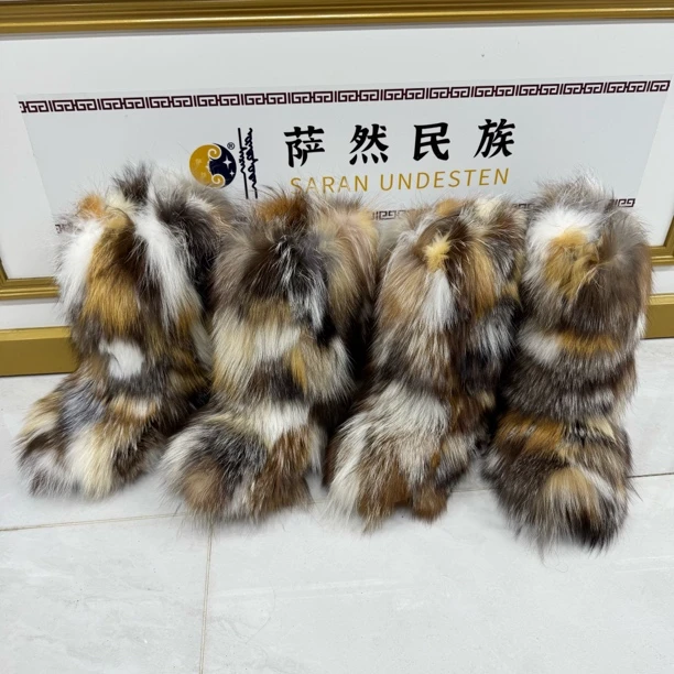 210-40女士中筒狐狸毛冬季保暖靴子时尚宝宝厚底羊毛内里