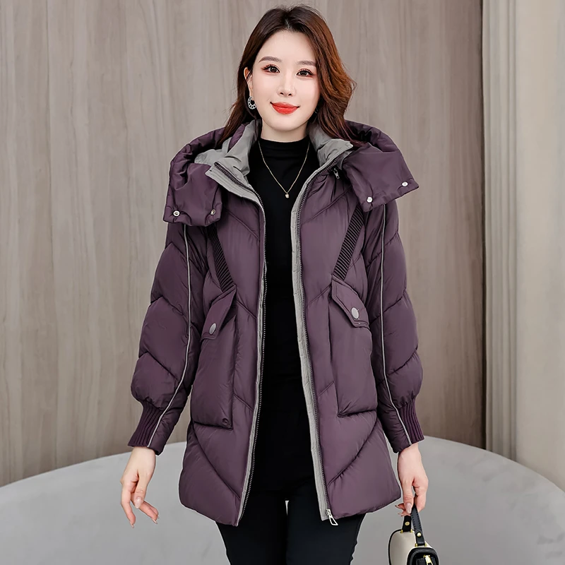 2025冬季新款高端时尚女中长款气质连帽显瘦洋气加厚保暖棉服外套