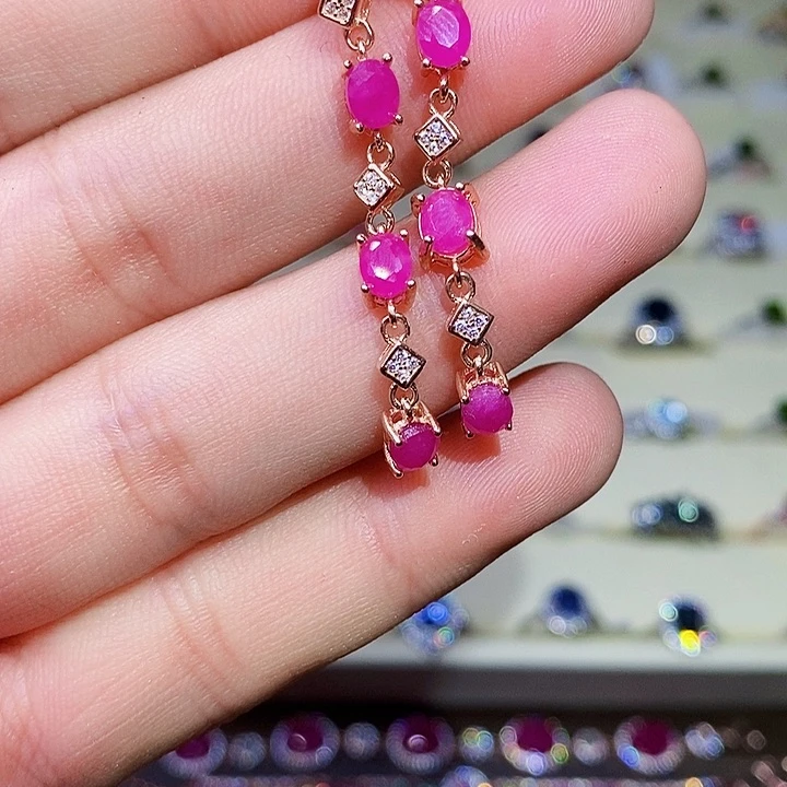 红宝石耳饰银S925镶嵌火***女1111