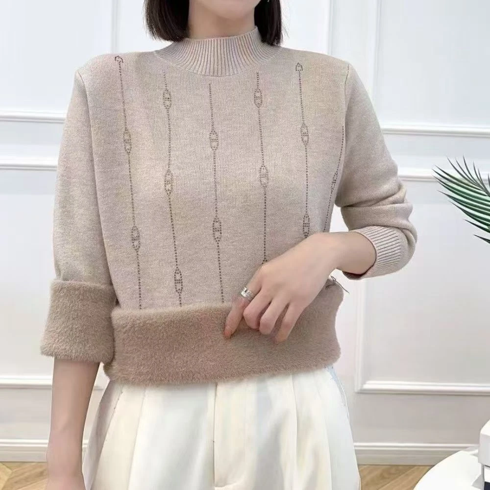 秋冬一体绒套头中老年女装女装时尚长袖加厚百搭内搭洋气保暖毛衣