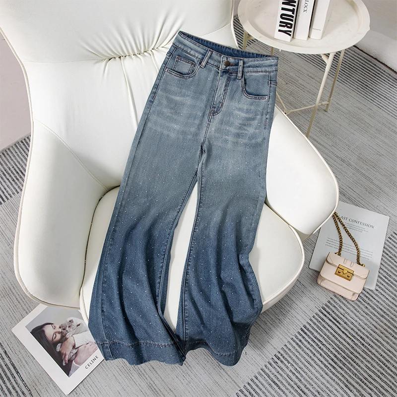 薄款弹力莱赛尔天丝垂感牛仔裤女2025夏季新款宽松显瘦阔腿喇叭裤