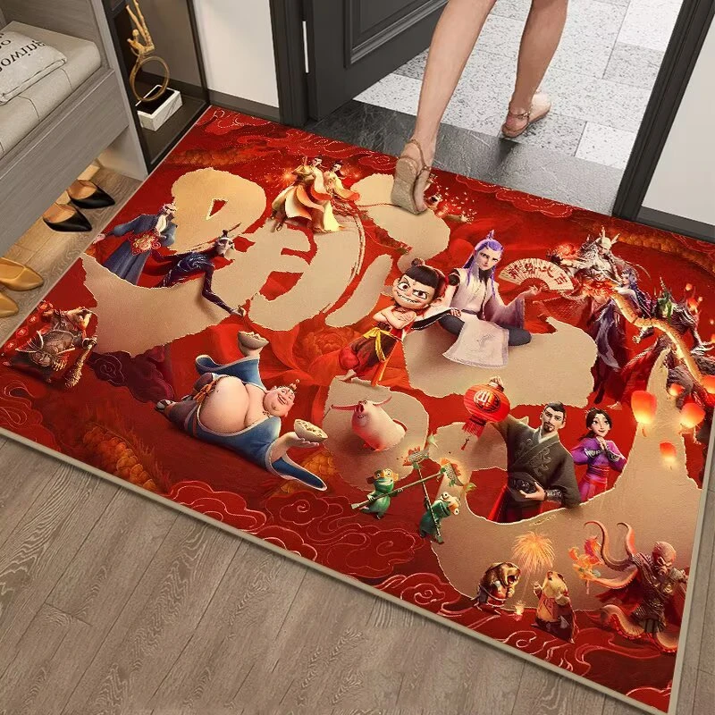 新款哪吒卡通地毯浴室门口魔童闹海家用卧室玄关卫生间游戏房地毯