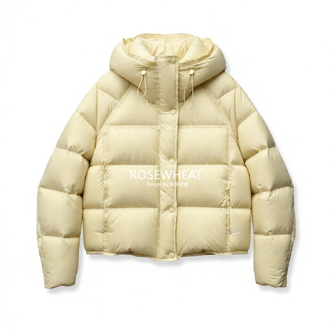 麦田玫瑰【107435】连帽90白鸭绒羽绒服云朵泡芙加厚保暖外套