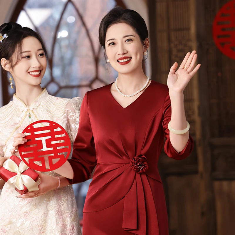 大气喜婆婆婚宴装新款夏季中长版年轻喜妈妈礼服洋装女