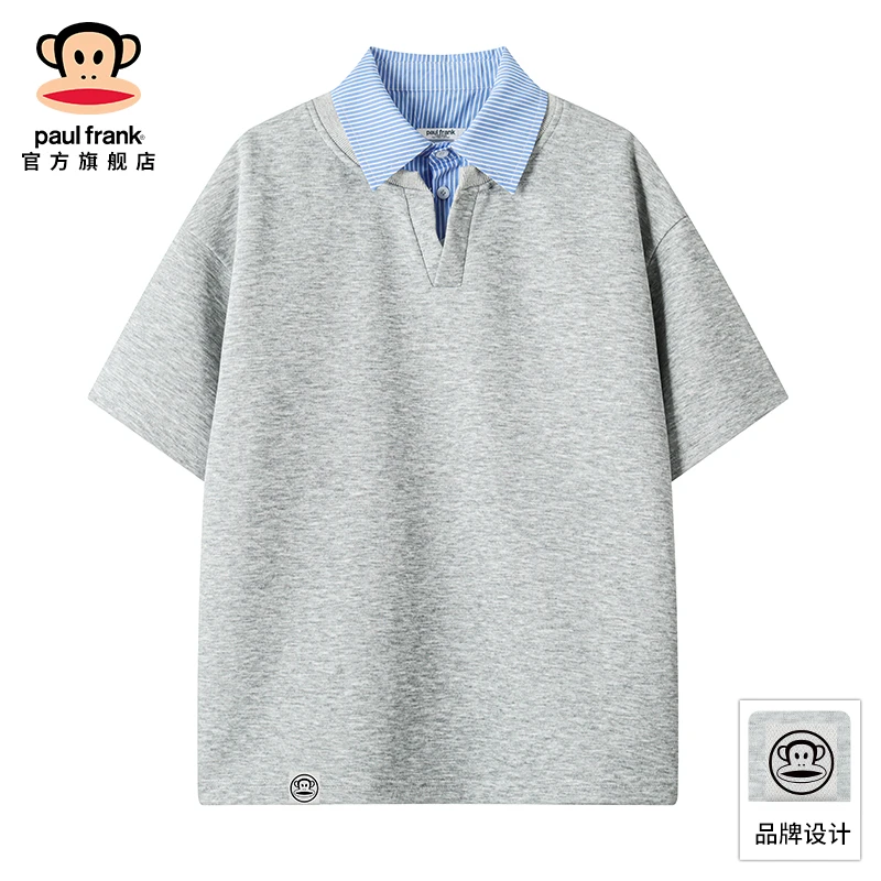 paul frank/大嘴猴高级感假两件翻领polo衫男夏季百搭宽松短袖t恤