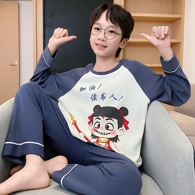 2025春秋季男童睡衣儿童纯棉长袖新款圆领套装大童男孩卡通家居服