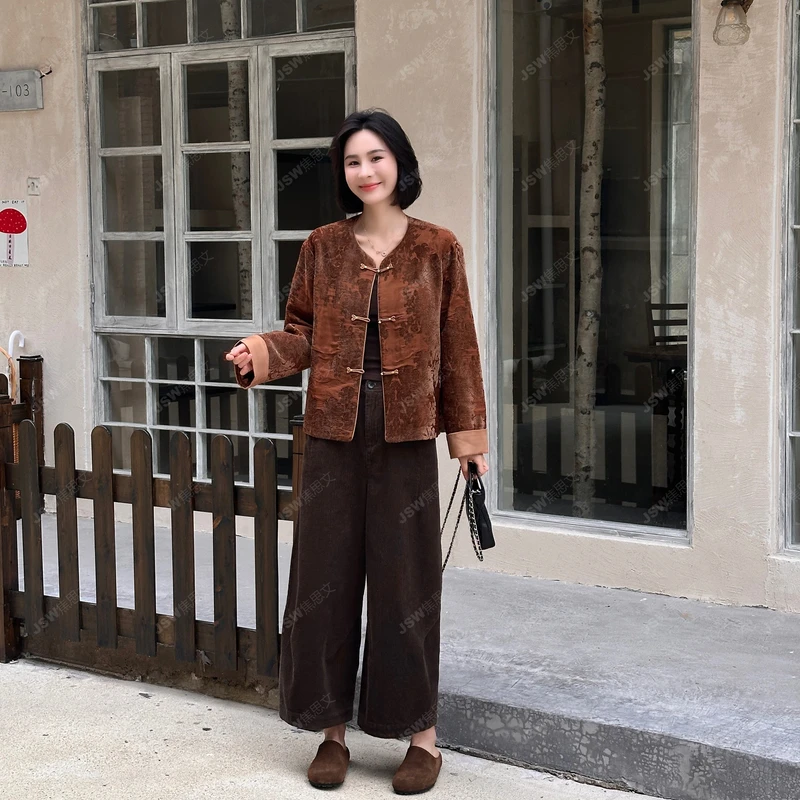 年终大促 秋季时尚宽松洋气百搭国风丝绒外套250911Y6