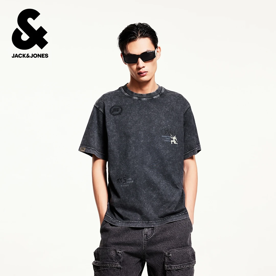 【商场同款】杰克琼斯秋季新款男士圆领短袖T恤立体字母纯棉男装