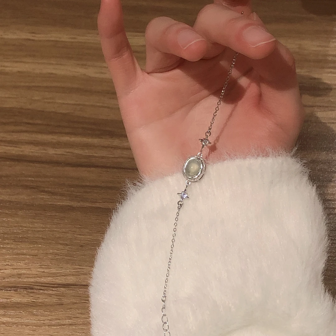 SG1673-［蛋面六芒星手链］葡萄石合金手链气质锆石均有瑕色差