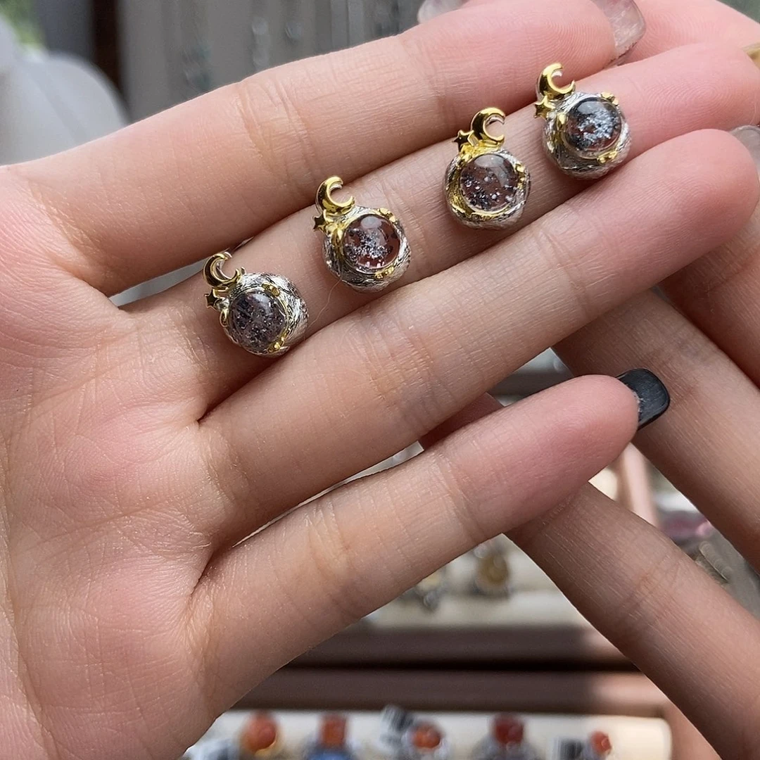 水晶戒指银S925镶嵌浮**歇毒液耳钉