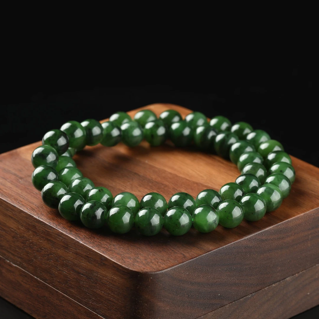 【大国非遗】俄料8号矿和田玉碧玉单圈素珠款项链10mm 00083